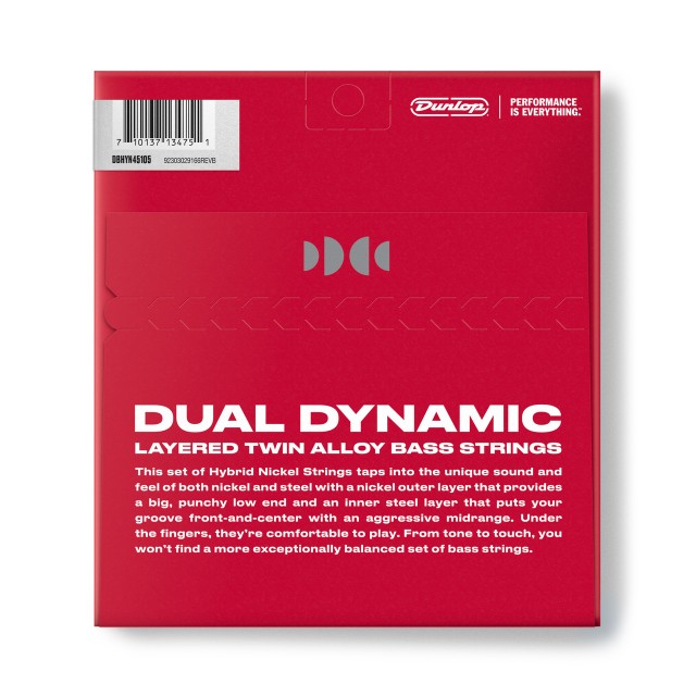 DUNLOP DBHYN45105 DUAL DYNAMIC LAYERED TWIN ALLOY HYBRID WOUND NICKEL BASS STRINGS 45-105