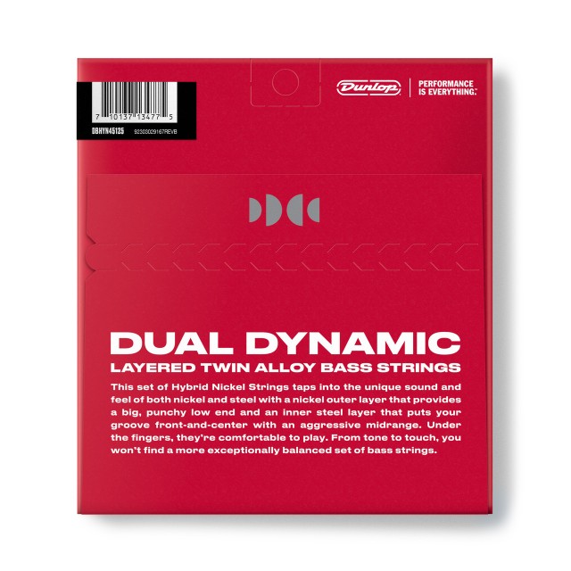 DUNLOP DBHYN45125 DUAL DYNAMIC LAYERED TWIN ALLOY HYBRID WOUND NICKEL BASS STRINGS 45-125 5-STRING