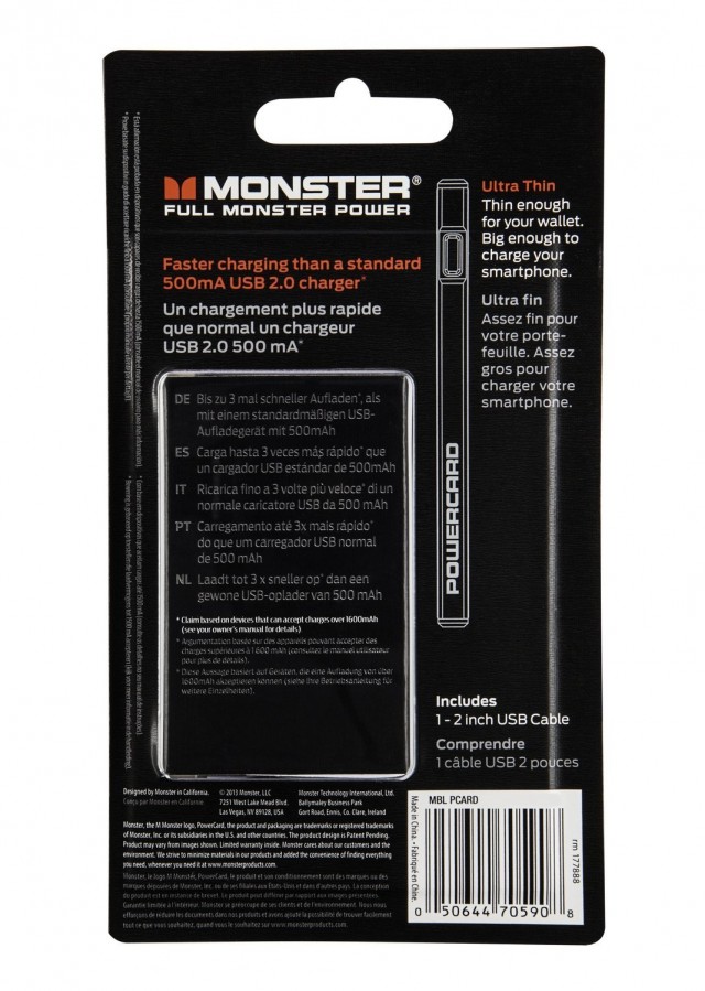 Monster Cable Mobile PowerCard Portable Battery Silver 1650 mAh